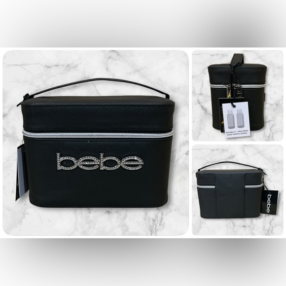 bebe Handbags - Bebe Black Travel Cosmetic Case NWT Vegan Leather Cube Travel Bag